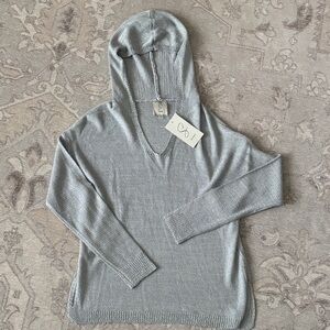 Sioni Light Gray V-Neck Hooded Sweater